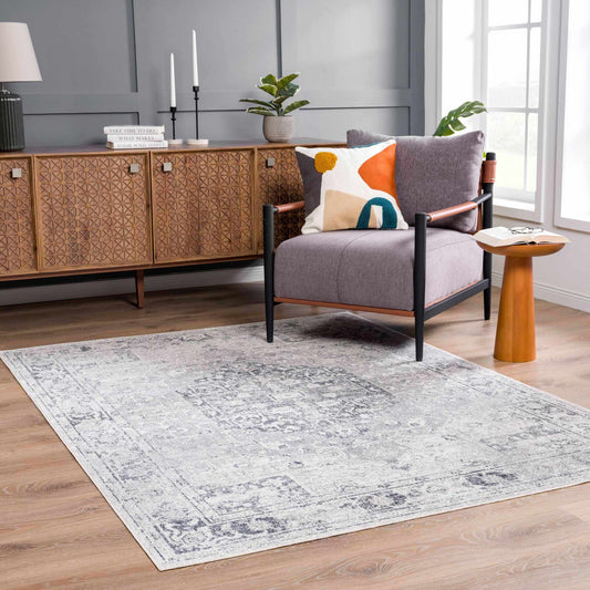 Akram Cream & Antrasit Washable Area Rug - Eva Essentials