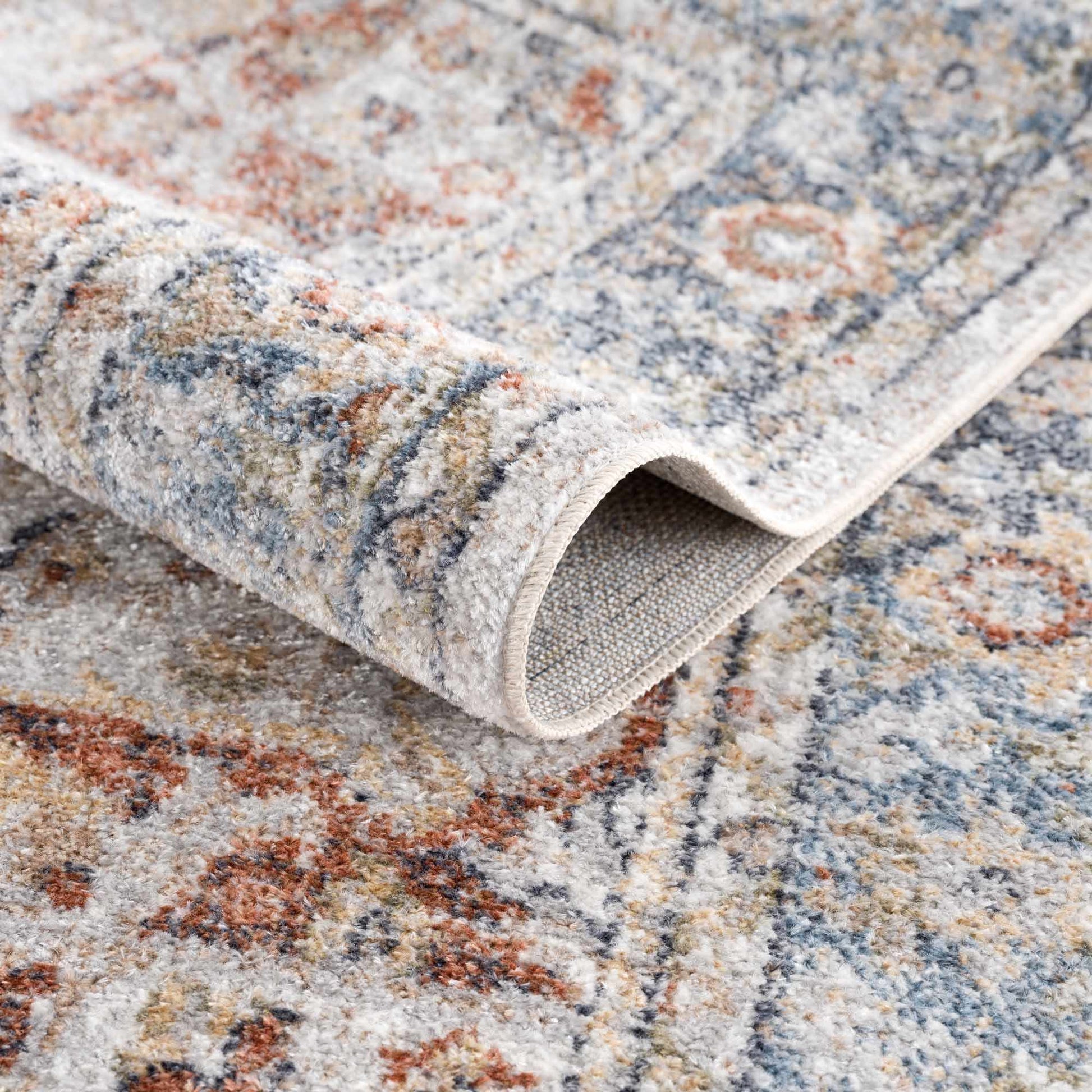 Akram Gray & Orange Washable Area Rug - Clearance - Eva Essentials