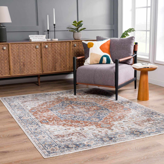 Akram Gray & Orange Washable Area Rug - Clearance - Eva Essentials