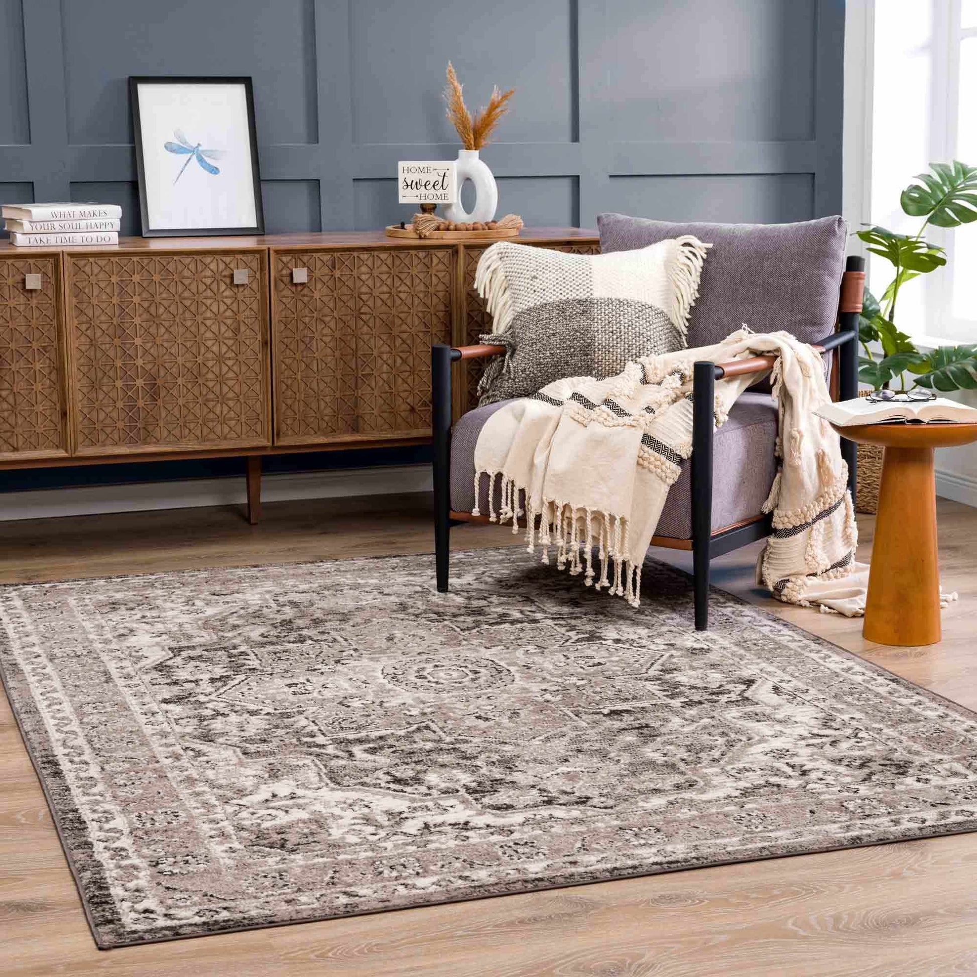 Albie Charcoal & Beige Area Rug - Eva Essentials