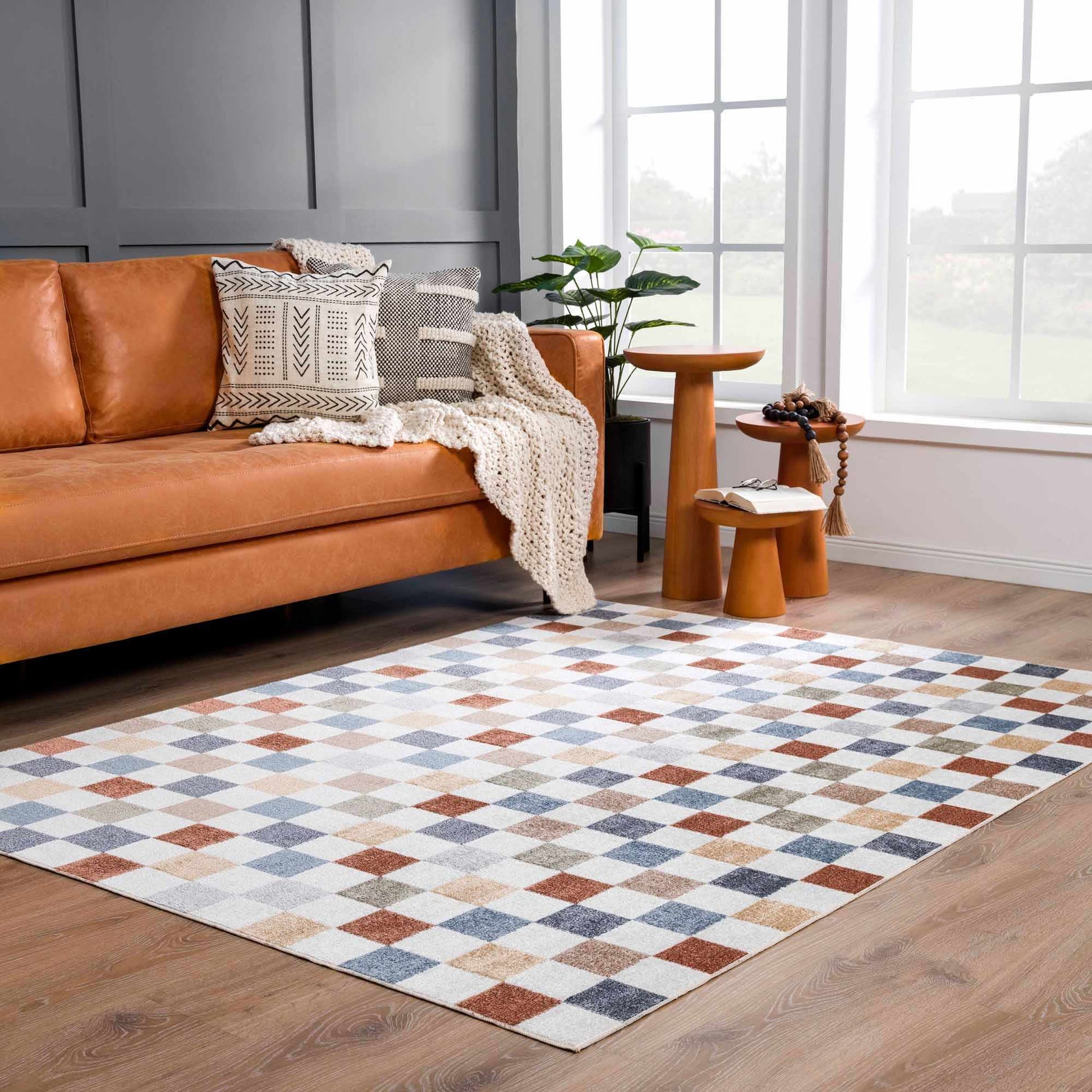 Alie Colorful Checkered Washable Rug - Eva Essentials