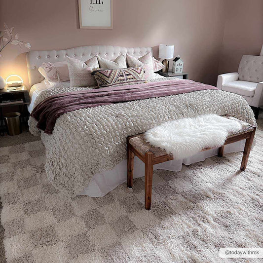 Atira Light Brown Checkered Area Rug - Eva Essentials