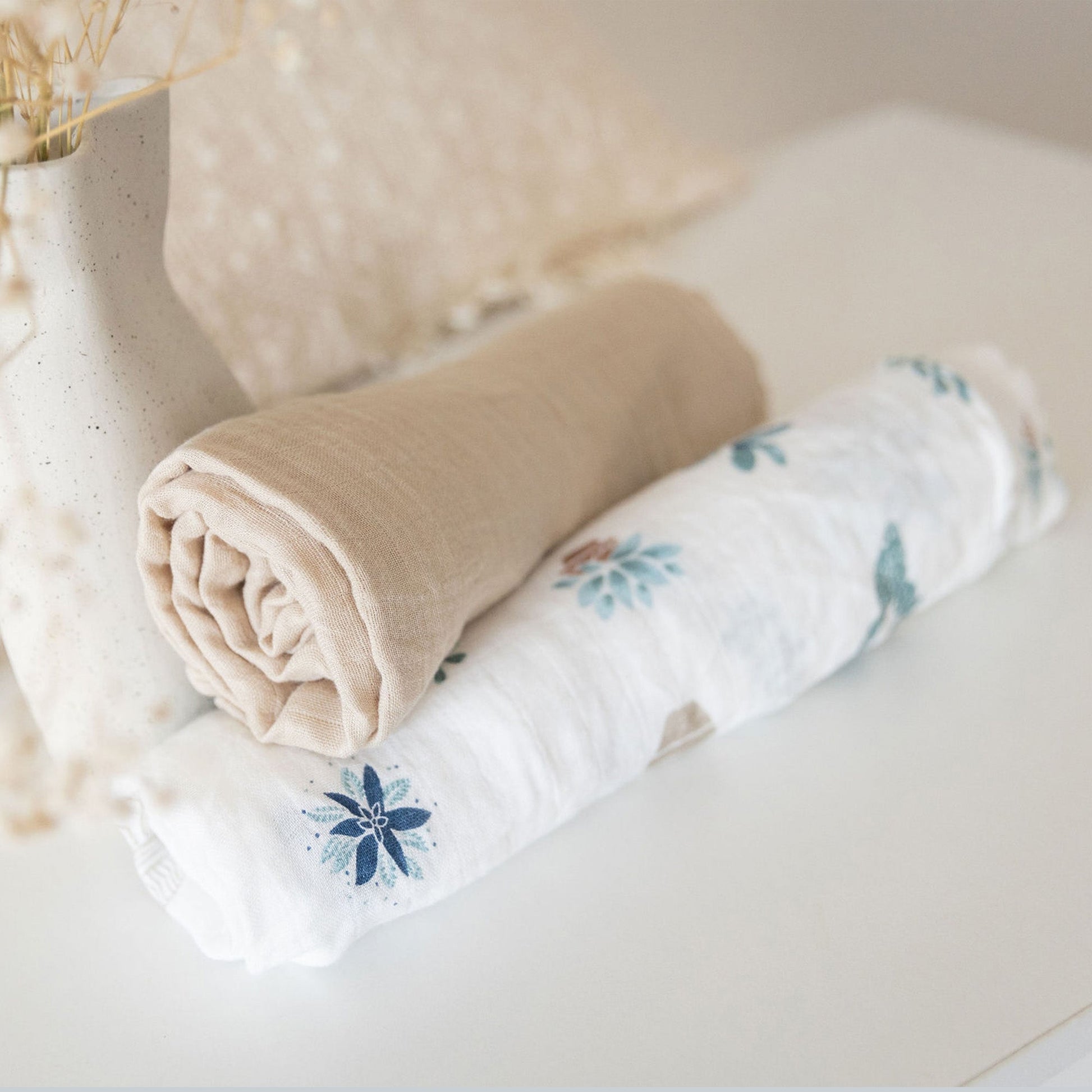 Bamboo & Cotton Snuggle Wrap Tan Swaddle Blanket Set - Eva Essentials
