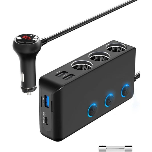 Car Charger Splitter 200W 3 Socket Cigarette Lighter Adapter With PD30W USB - C Multi USB Car Charger DC Outlet - Eva Essentials