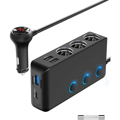 Car Charger Splitter 200W 3 Socket Cigarette Lighter Adapter With PD30W USB - C Multi USB Car Charger DC Outlet - Eva Essentials