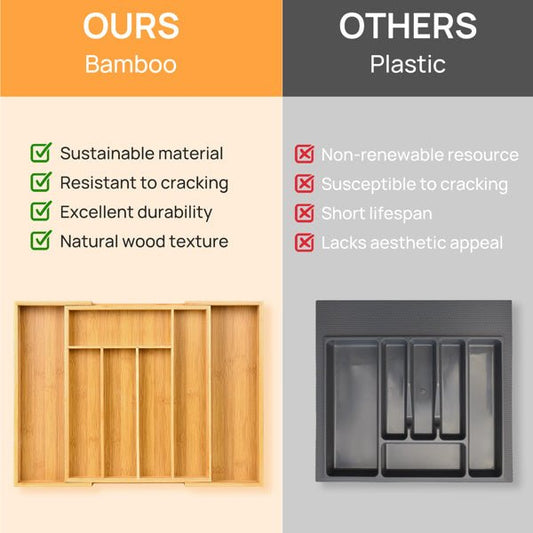Expandable Bamboo Kitchen Drawer Storage Box - Eva Essentials
