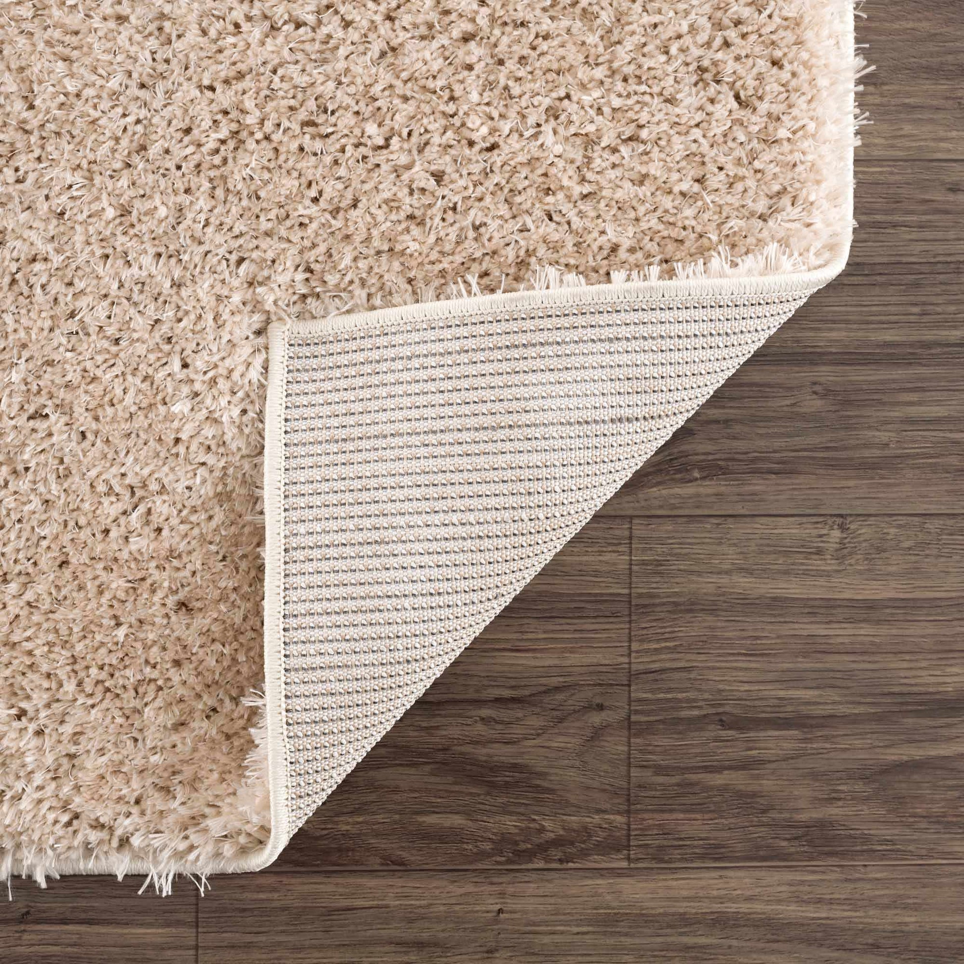 Faina Solid Beige Shag Rug Washable - Eva Essentials