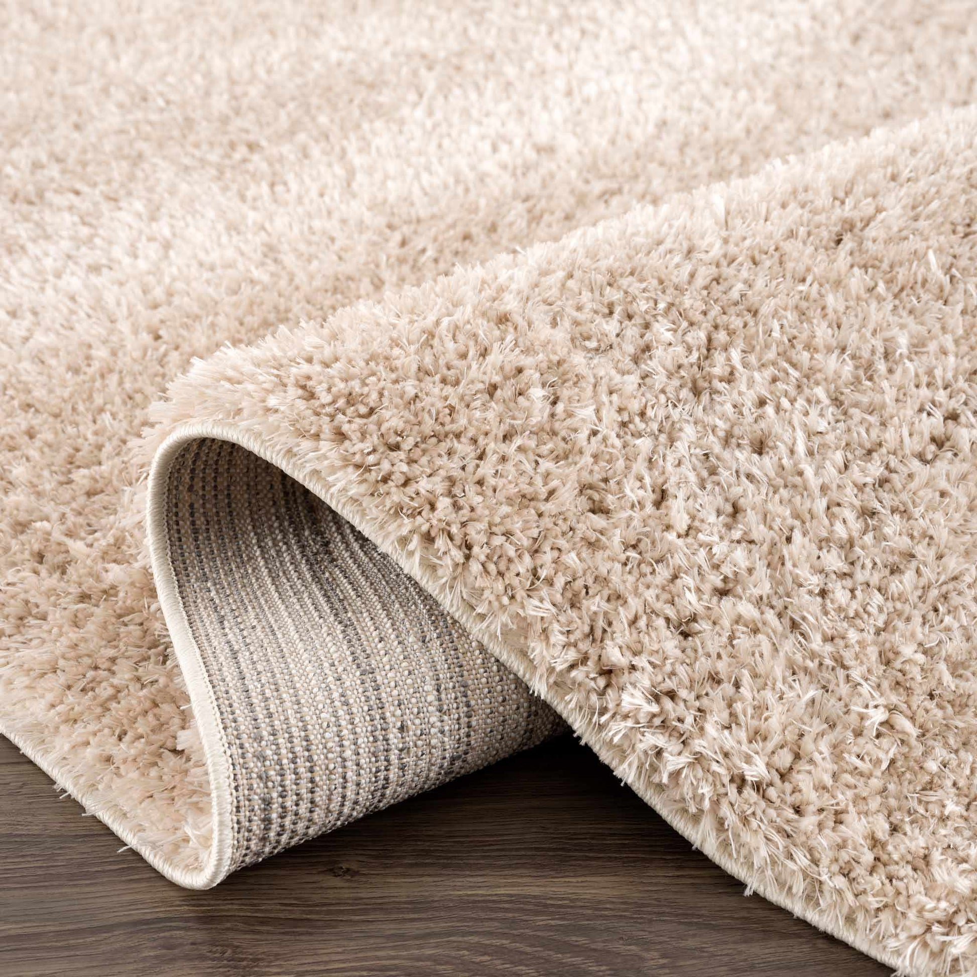 Faina Solid Beige Shag Rug Washable - Eva Essentials