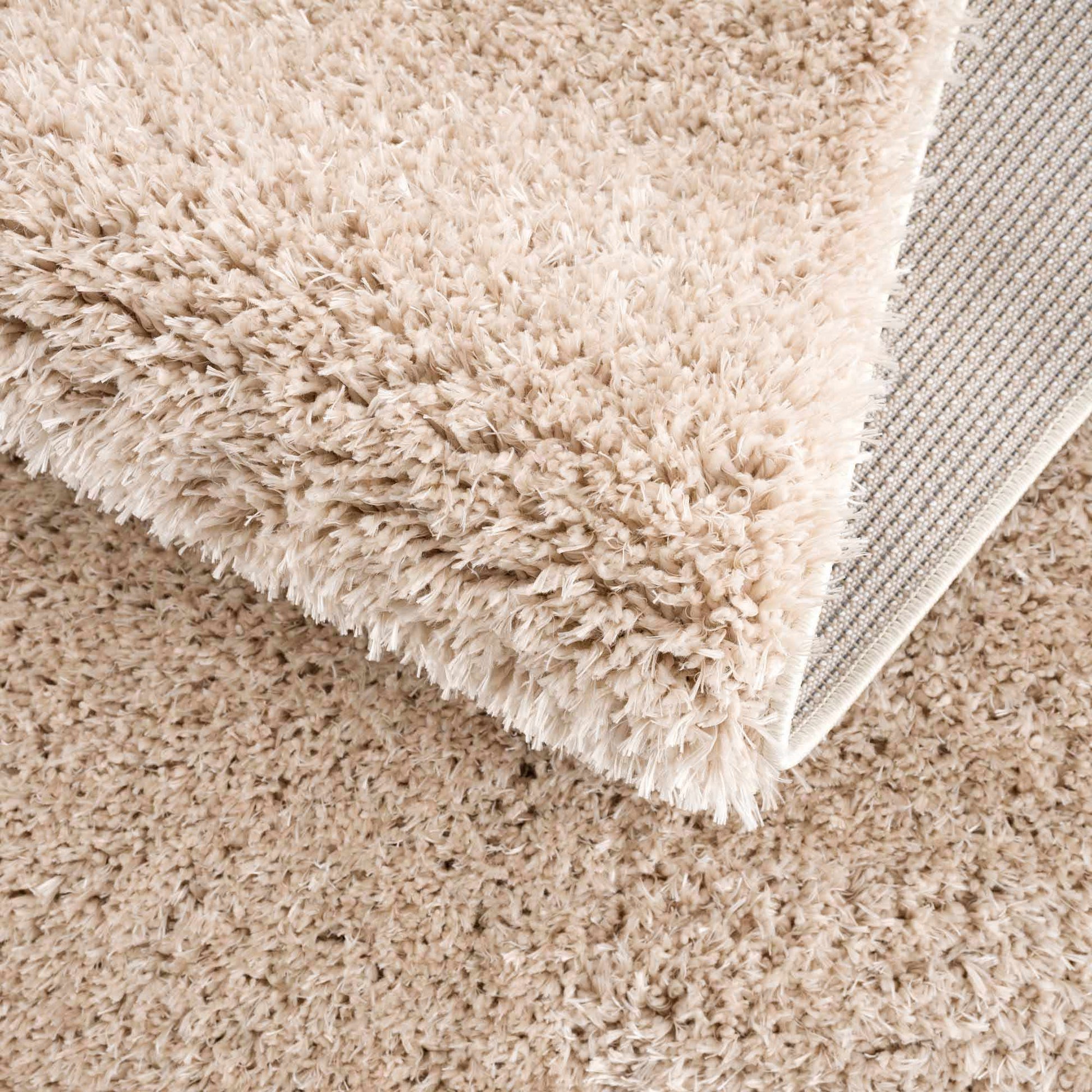 Faina Solid Beige Shag Rug Washable - Eva Essentials