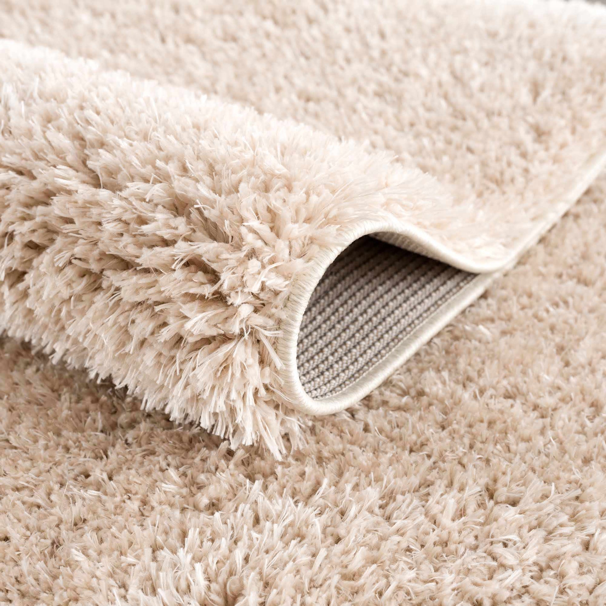 Faina Solid Beige Shag Rug Washable - Eva Essentials