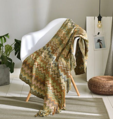Fringed Knitted Small Blanket Napping Blanket Sofa Blanket - Eva Essentials