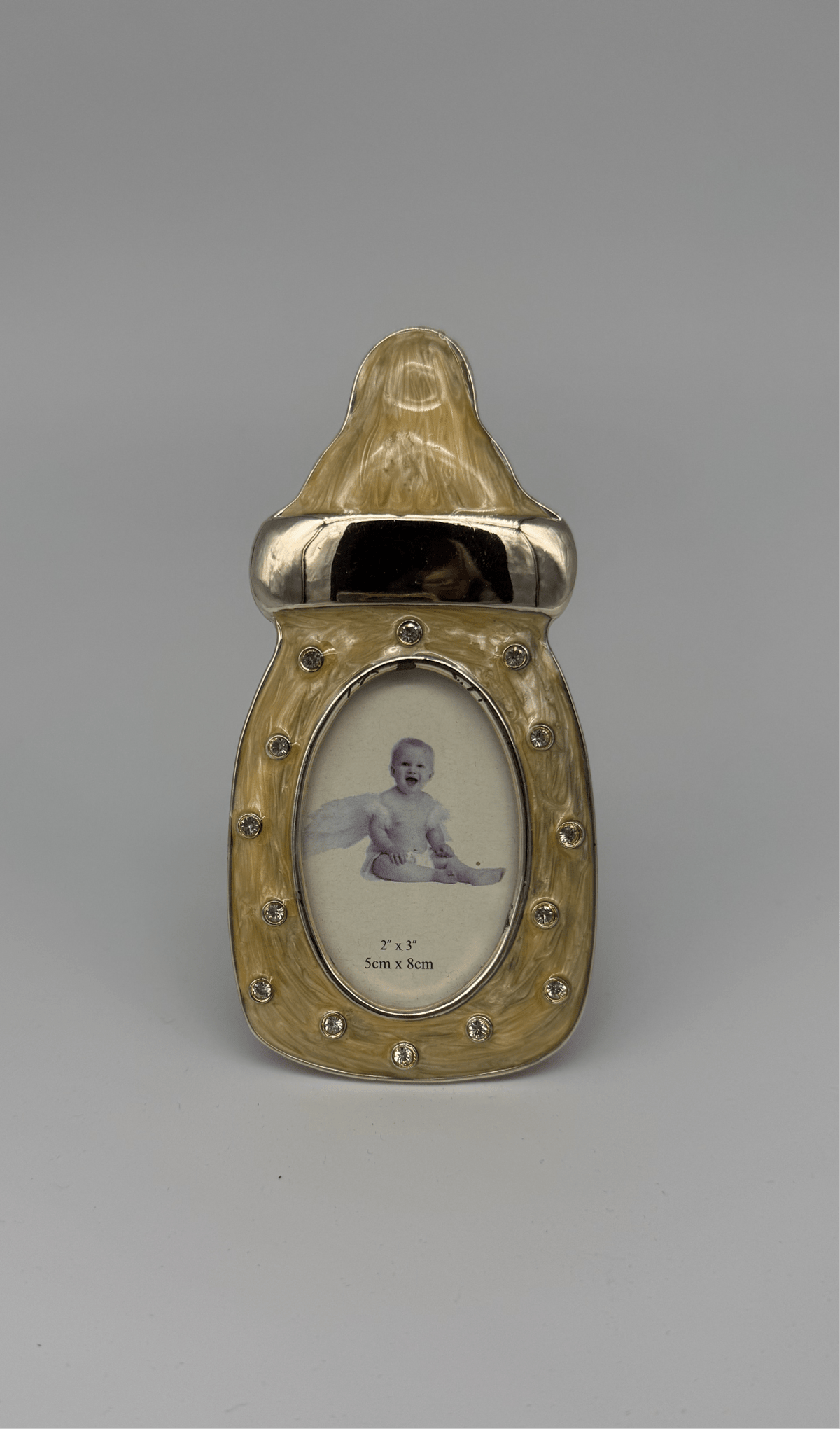 Gold Enameled Baby Bottle Picture Frame 2" x 3" - Eva Essentials