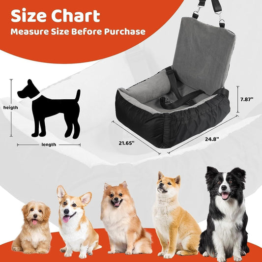 IFurffy Dog Car Seat, Pet Car Seat With Storage Pockets And Clip - On Safety Leash, Washable Coral Fleece Dog Booster Seat For Small Medium Dogs, Small Dog Car Seat For Travel Dog Car Bed ,Grey - Eva Essentials