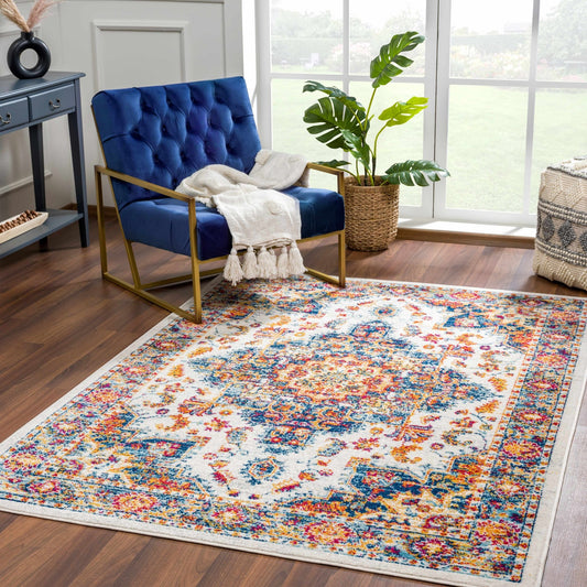 Istanbullu Blue & Orange Area Carpet - Clearance - Eva Essentials