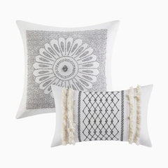 King Cal King Cotton Printed Duvet Cover Set With Chenille - Eva Essentials