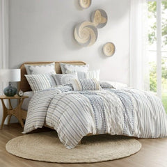 King Cal King Cotton Printed Duvet Cover Set With Chenille - Eva Essentials
