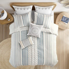King Cal King Cotton Printed Duvet Cover Set With Chenille - Eva Essentials