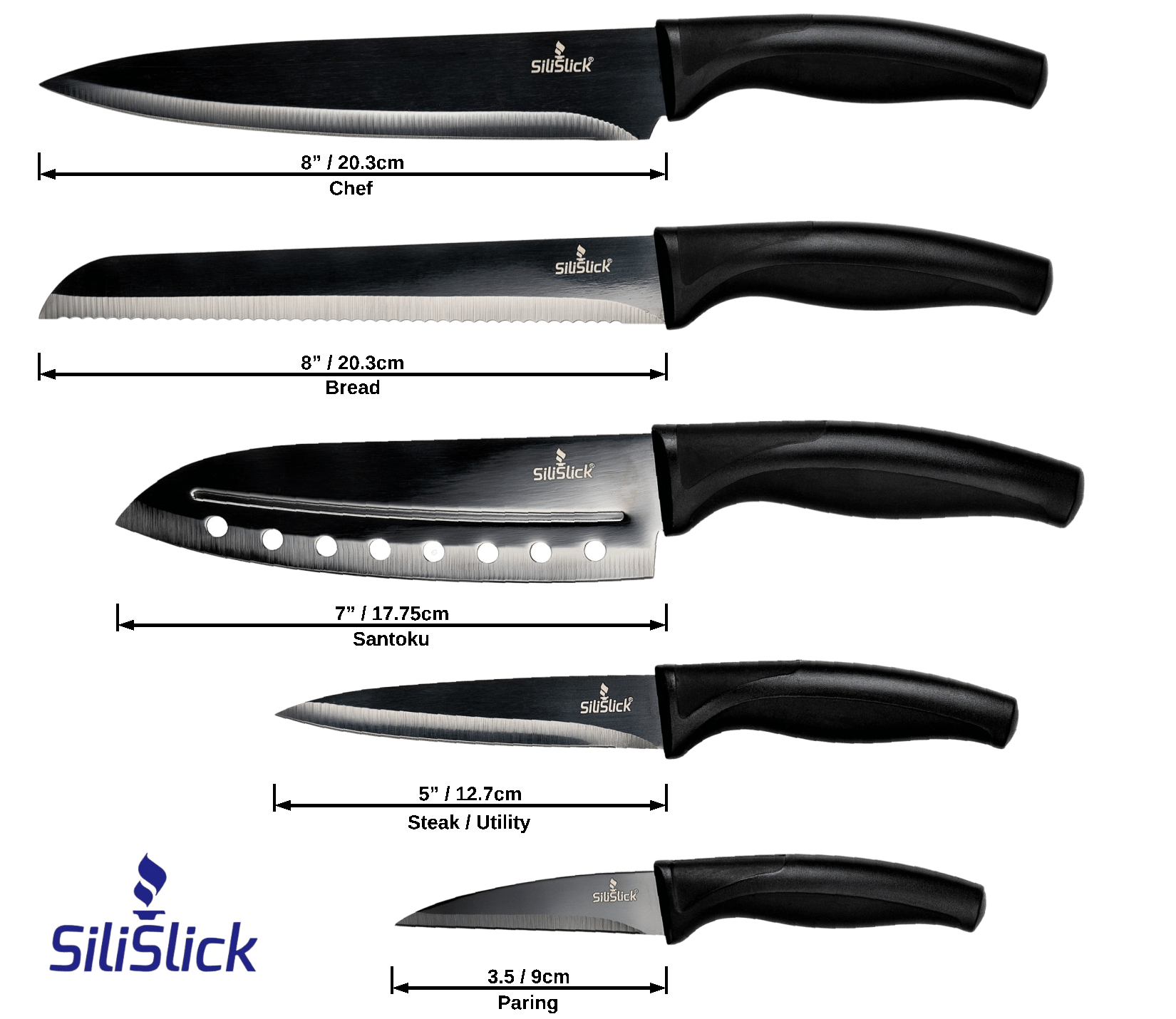 Kitchen Knife Set Kit | Black Handle, Black Blade & Black Magnetic Rack - Eva Essentials