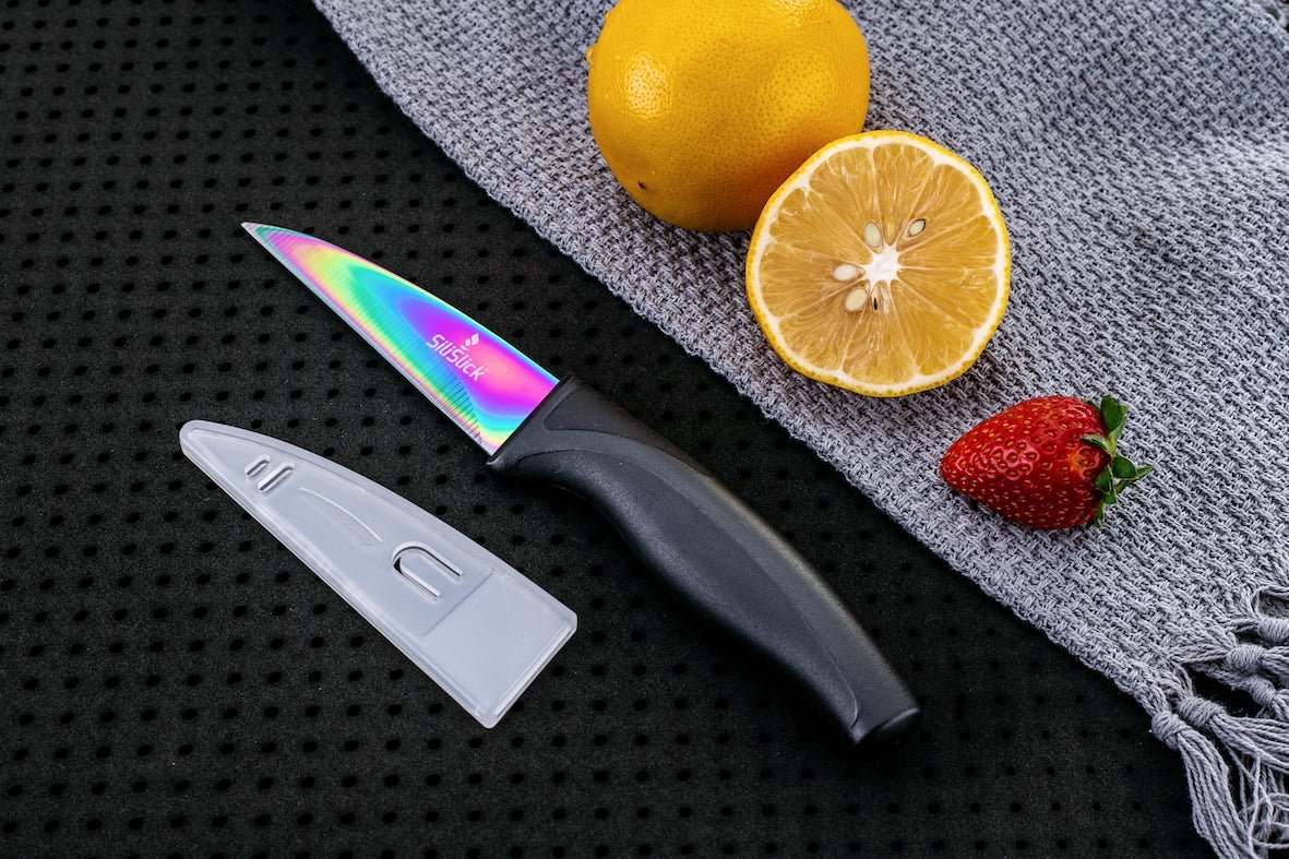 Kitchen Knife Set Kit | Black Handle & Red Magnetic Rack - Eva Essentials