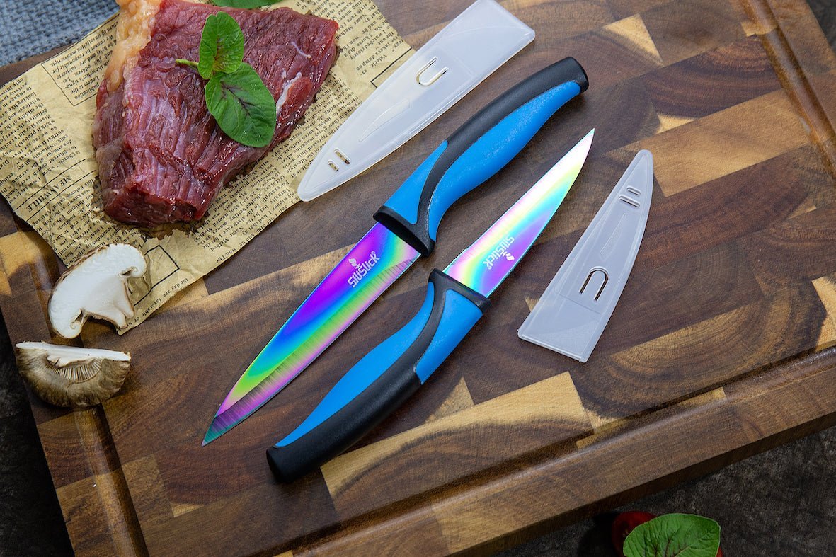 Kitchen Knife Set Kit | Blue Handle & Black Magnetic Rack - Eva Essentials