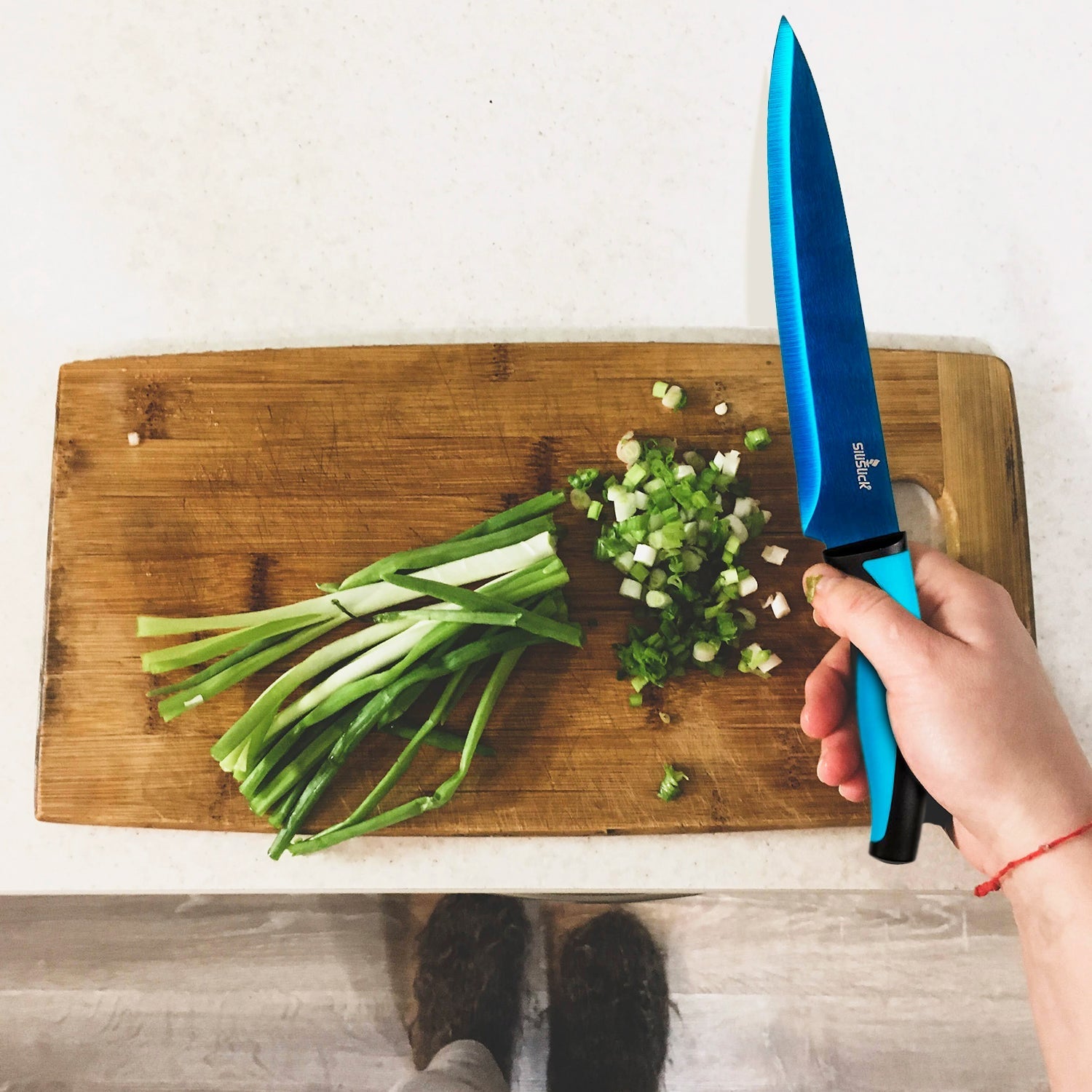 Kitchen Knife Set Kit | Blue Handle, Blue Blade & Black Magnetic Rack - Eva Essentials