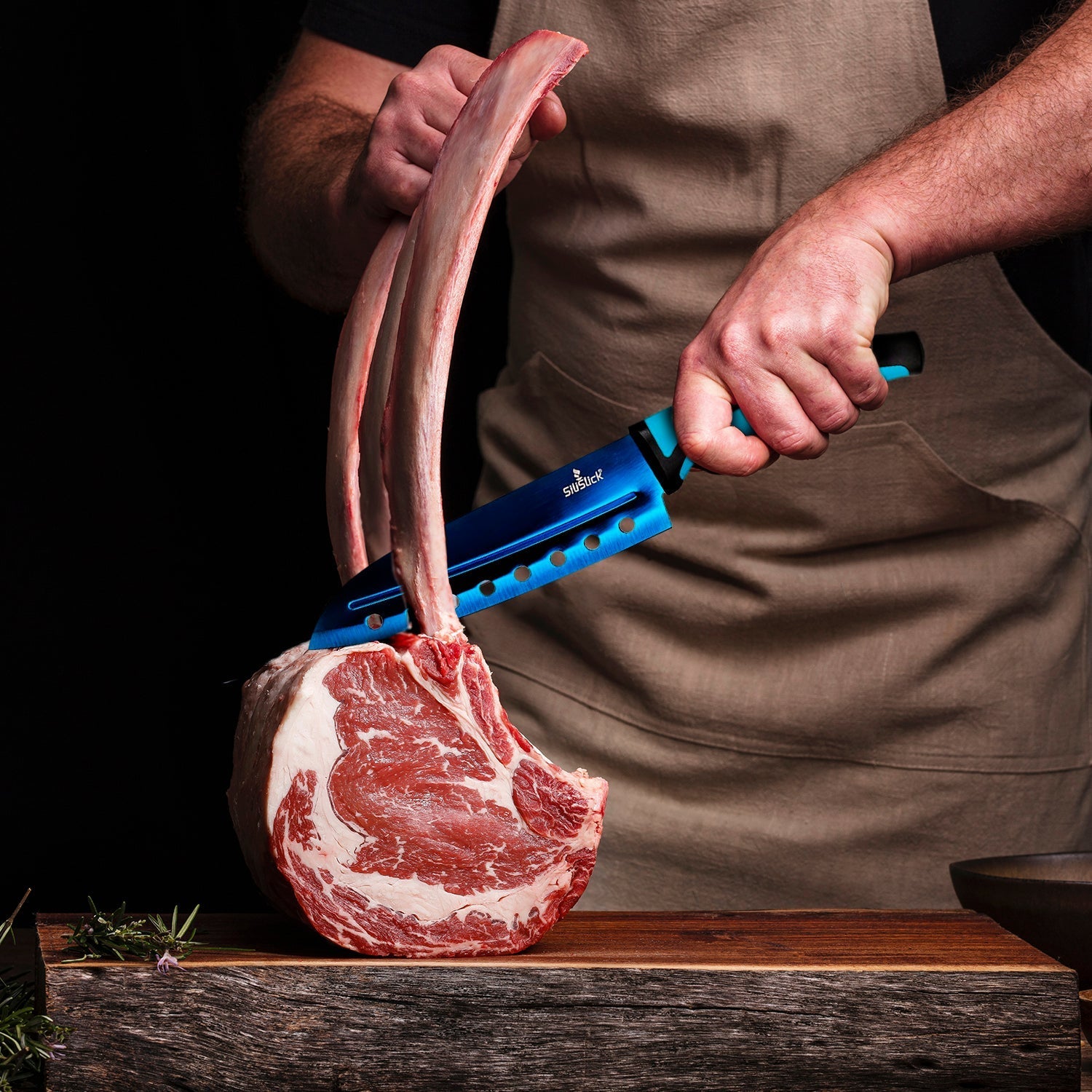 Kitchen Knife Set Kit | Blue Handle, Blue Blade & Red Magnetic Rack - Eva Essentials
