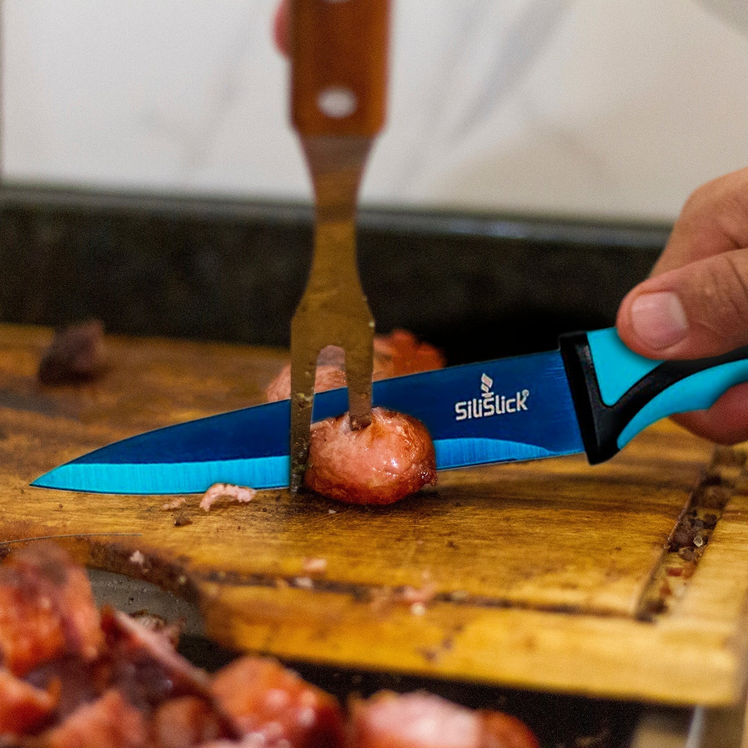 Kitchen Knife Set Kit | Blue Handle, Blue Blade & Red Magnetic Rack - Eva Essentials