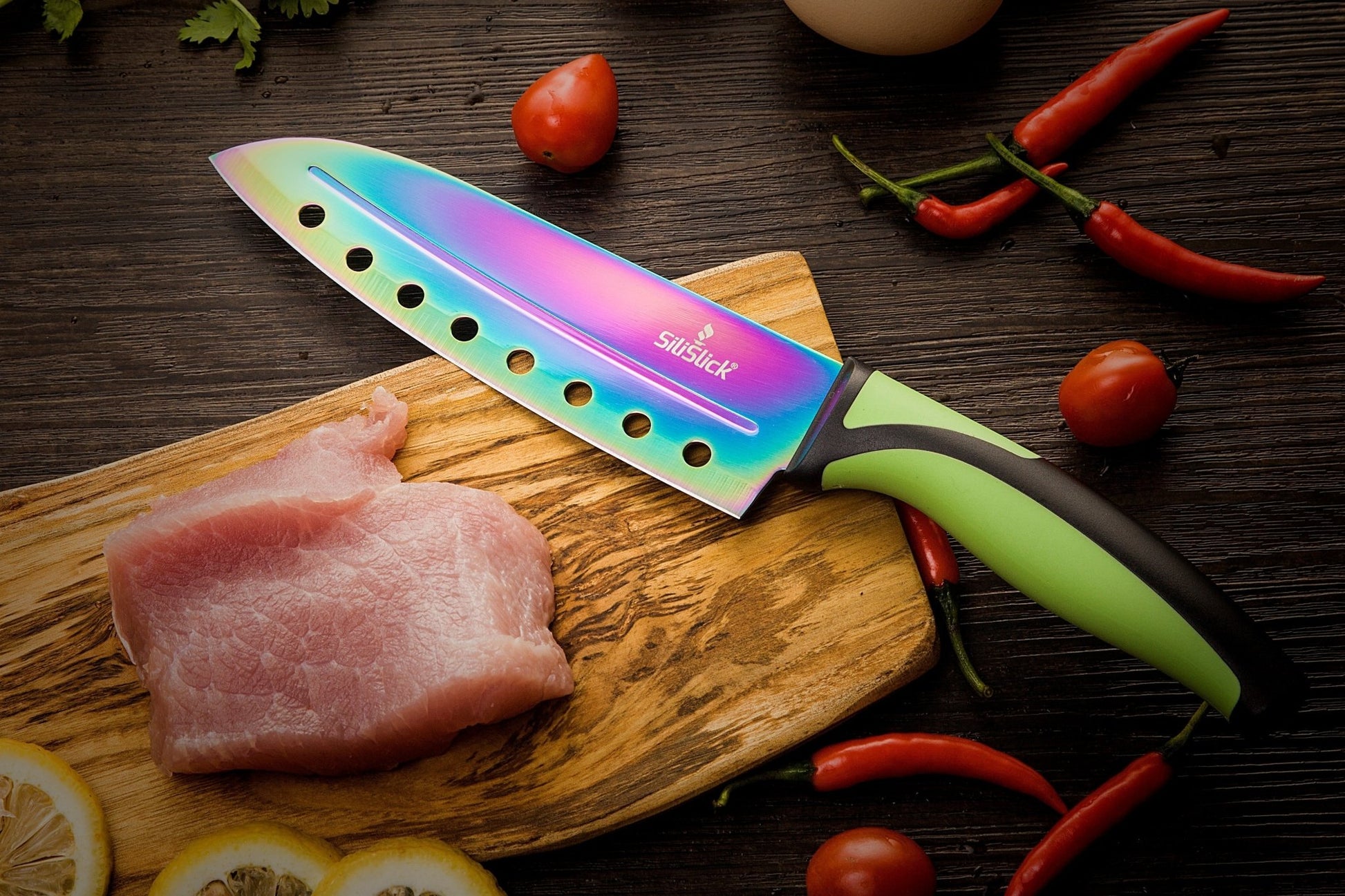 Kitchen Knife Set Kit | Green Handle & Red Magnetic Rack - Eva Essentials