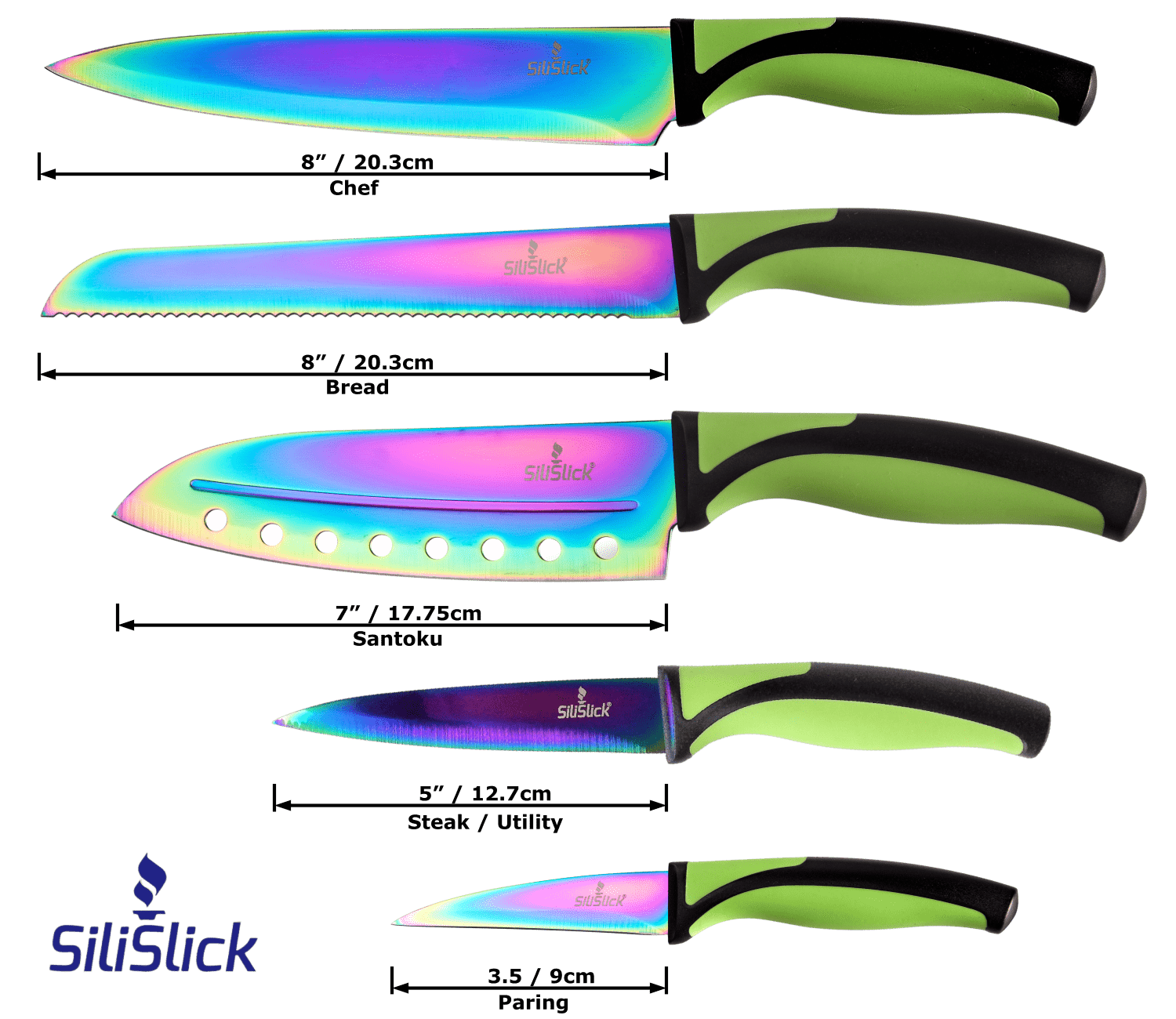 Kitchen Knife Set Kit | Green Handle & Red Magnetic Rack - Eva Essentials