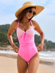 Lace Detail Crisscross Back One - Piece Swimwear - Eva Essentials