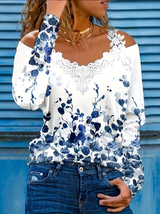 Lace Trim Off - shoulder Long Sleeve Top - Eva Essentials