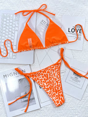Leopard Print Halter Neck Tie Side Bikini Set - Eva Essentials