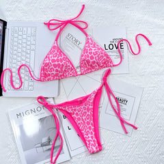 Leopard Print Halter Neck Tie Side Bikini Set - Eva Essentials