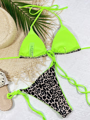 Leopard Print Halter Neck Tie Side Bikini Set - Eva Essentials