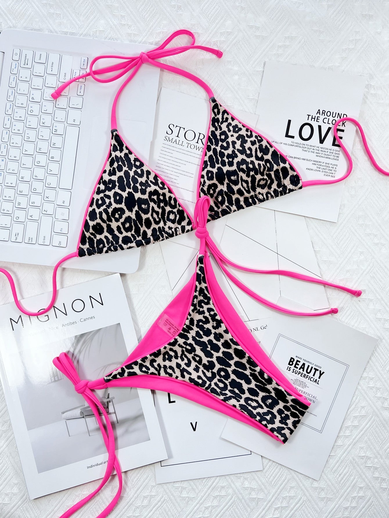 Leopard Print Halter Neck Tie Side Bikini Set - Eva Essentials