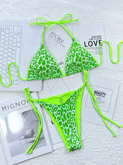Leopard Print Halter Neck Tie Side Bikini Set - Eva Essentials