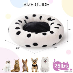 MEWOOFUN Donut Cat Bed For Indoor Cats - 23 Inch Round Washable Pet Bed With Non - Slip Bottom, Plush Fluffy Small Dog Bed For Puppies & Kittens, Black Dot - Eva Essentials