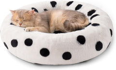 MEWOOFUN Donut Cat Bed For Indoor Cats - 23 Inch Round Washable Pet Bed With Non - Slip Bottom, Plush Fluffy Small Dog Bed For Puppies & Kittens, Black Dot - Eva Essentials