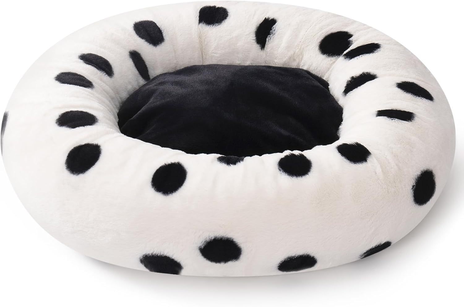 MEWOOFUN Donut Cat Bed For Indoor Cats - 23 Inch Round Washable Pet Bed With Non - Slip Bottom, Plush Fluffy Small Dog Bed For Puppies & Kittens, Black Dot - Eva Essentials