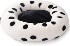 MEWOOFUN Donut Cat Bed For Indoor Cats - 23 Inch Round Washable Pet Bed With Non - Slip Bottom, Plush Fluffy Small Dog Bed For Puppies & Kittens, Black Dot - Eva Essentials