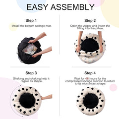 MEWOOFUN Donut Cat Bed For Indoor Cats - 23 Inch Round Washable Pet Bed With Non - Slip Bottom, Plush Fluffy Small Dog Bed For Puppies & Kittens, Black Dot - Eva Essentials