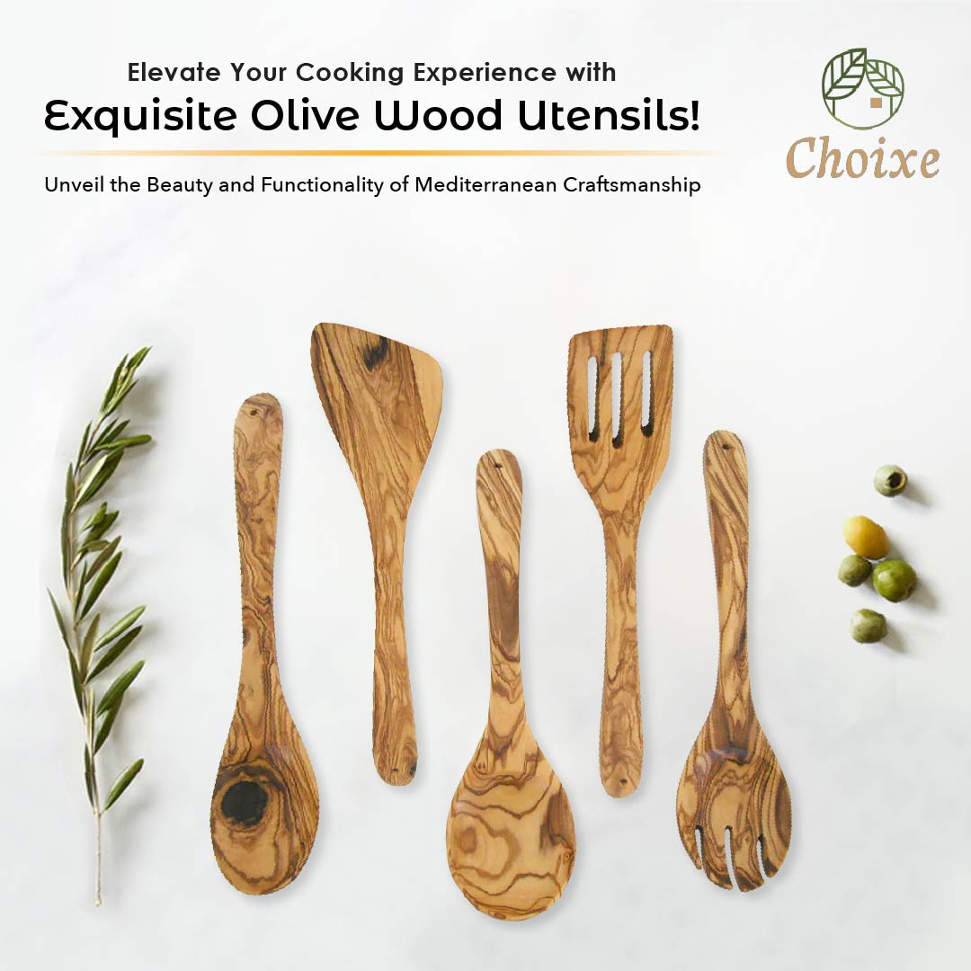 Olive Wood Kitchen Servers Set - 5 pcs - Eva Essentials