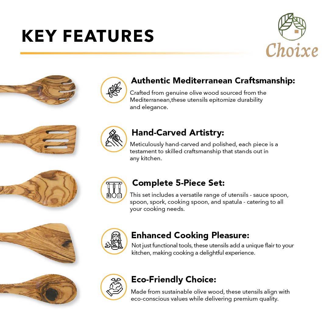 Olive Wood Kitchen Servers Set - 5 pcs - Eva Essentials