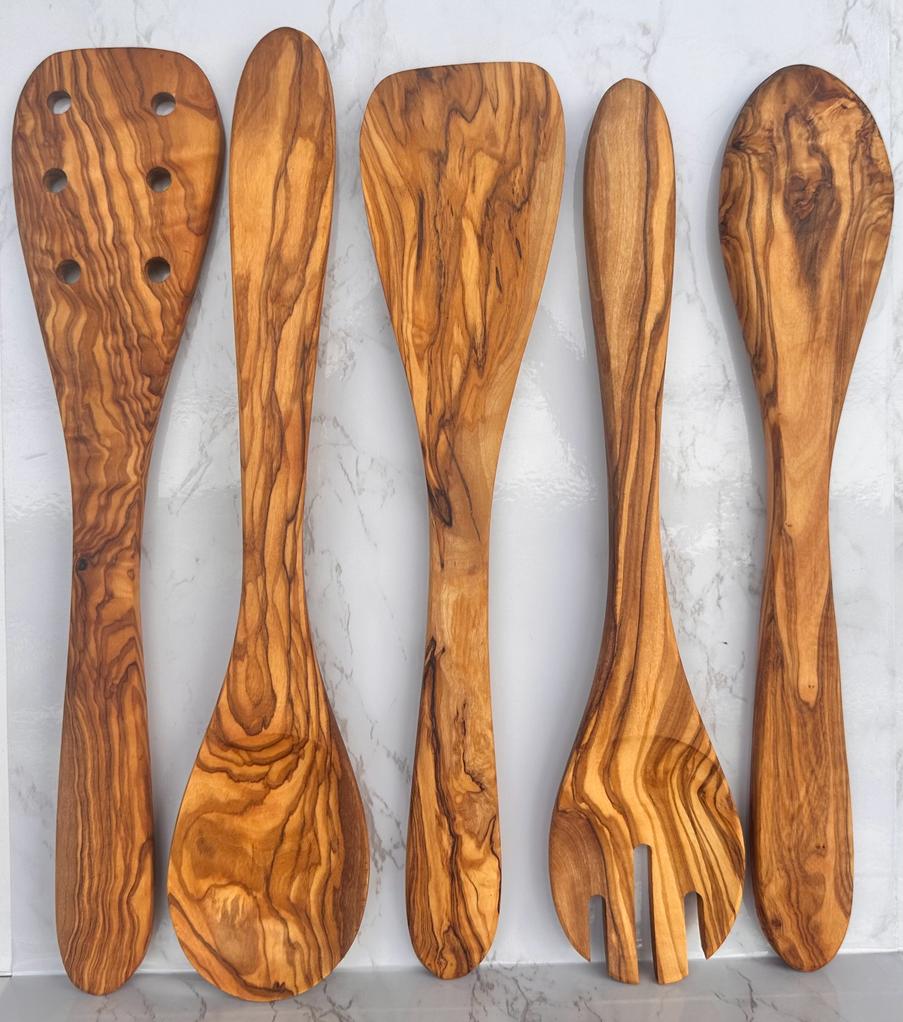 Olive Wood Kitchen Servers Set - 5 pcs - Eva Essentials