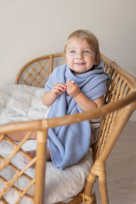 100% Cotton Deluxe Blue Knit Blanket