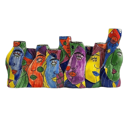Picasso Style Muzeum Hand - Painted Ceramic Menorah - Eva Essentials