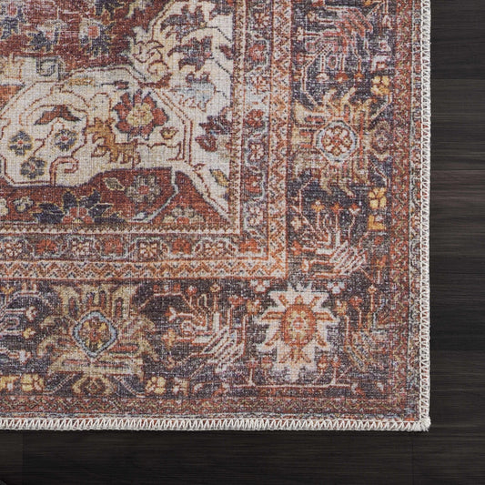 Rust Elki Vintage Medallion Washable Area Carpet - Clearance - Eva Essentials
