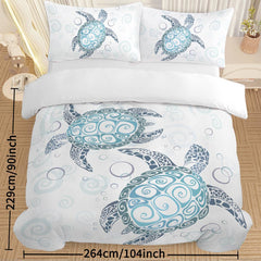 Turtle Bed Sets Ocean 3 Piece Turtle Themed Comforter Cover With 2 Pillowcases - Eva Essentials