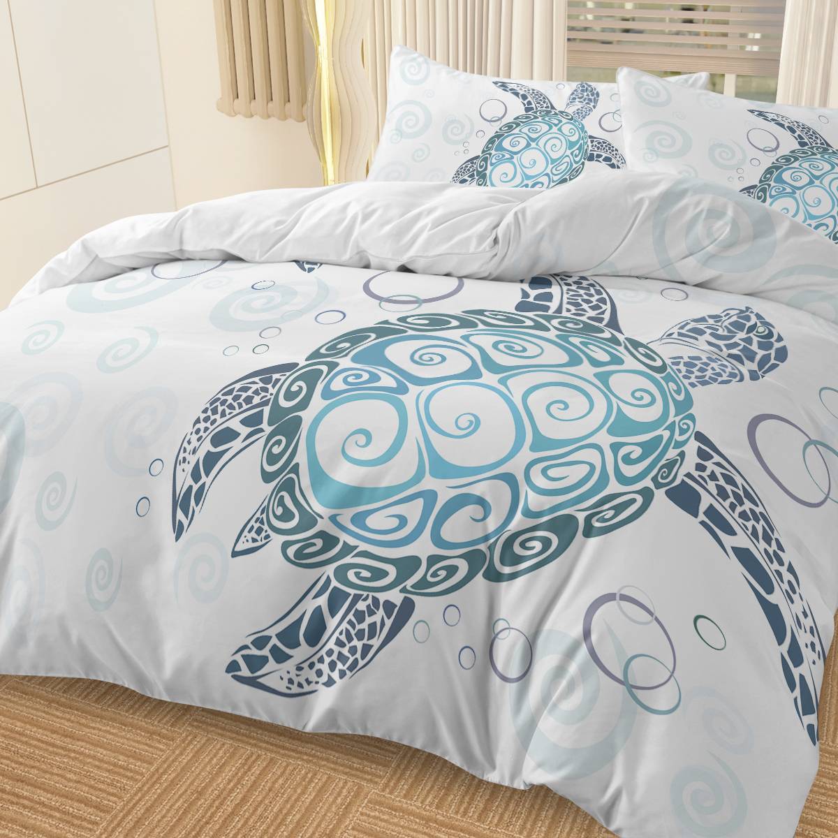 Turtle Bed Sets Ocean 3 Piece Turtle Themed Comforter Cover With 2 Pillowcases - Eva Essentials