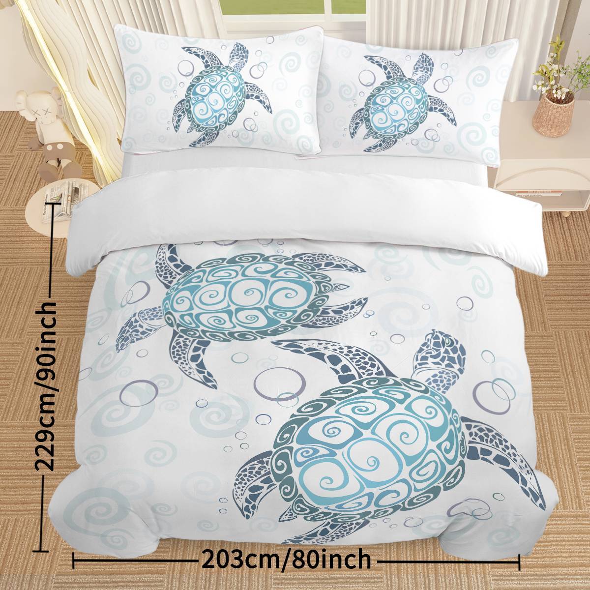 Turtle Bed Sets Ocean 3 Piece Turtle Themed Comforter Cover With 2 Pillowcases - Eva Essentials
